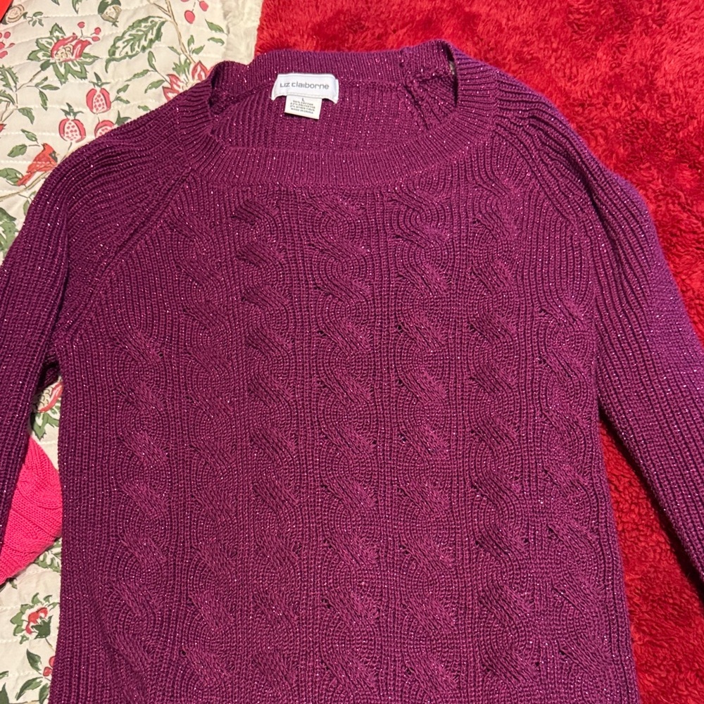 Liz Claiborne Deep Magenta Cable Knit Sweater